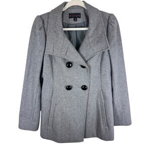 M. Julian Gray Double Breasted Collared Line Button Up Wool Pea Coat Size M
